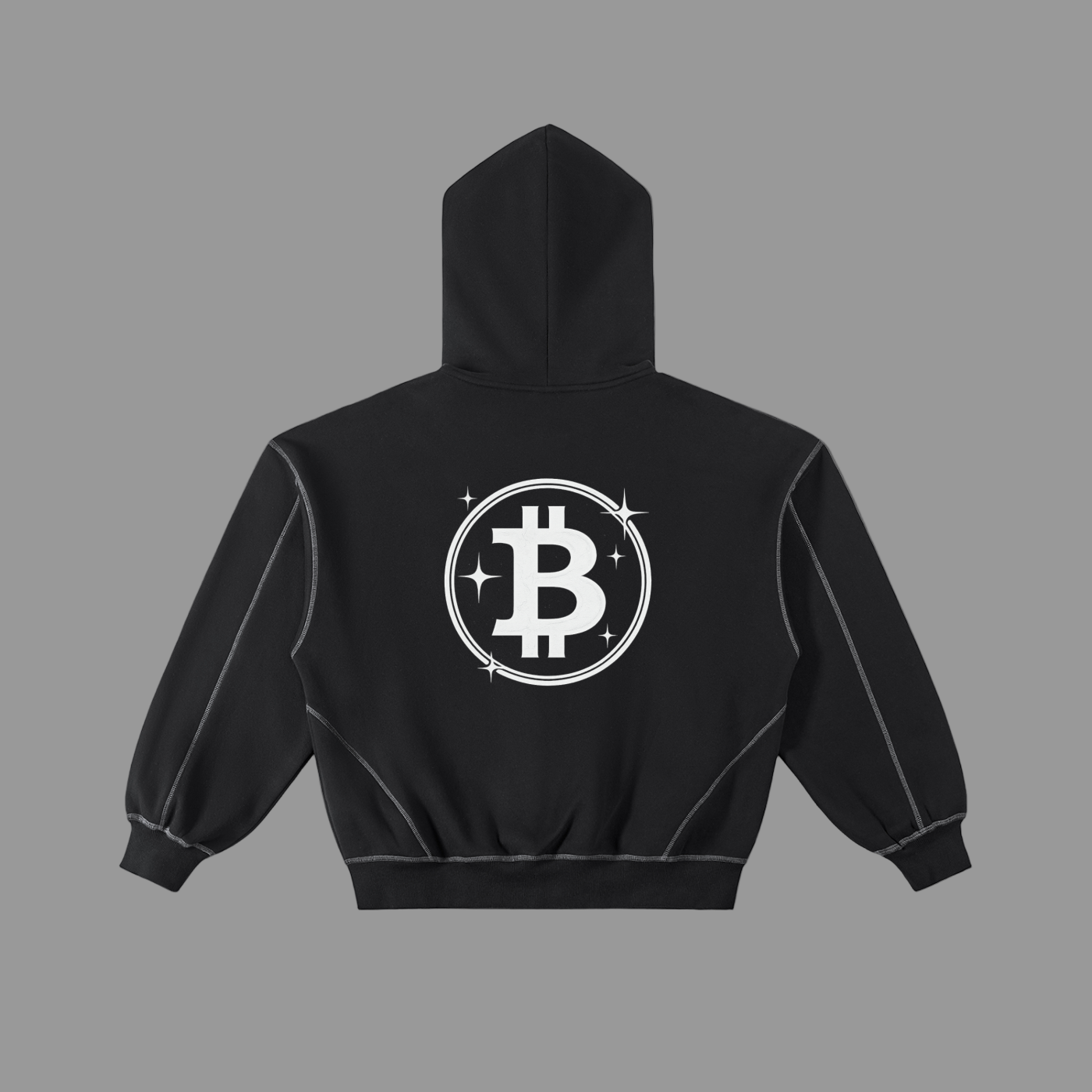 Contrast-Stitched Boxy Fleece Zip Hoodie