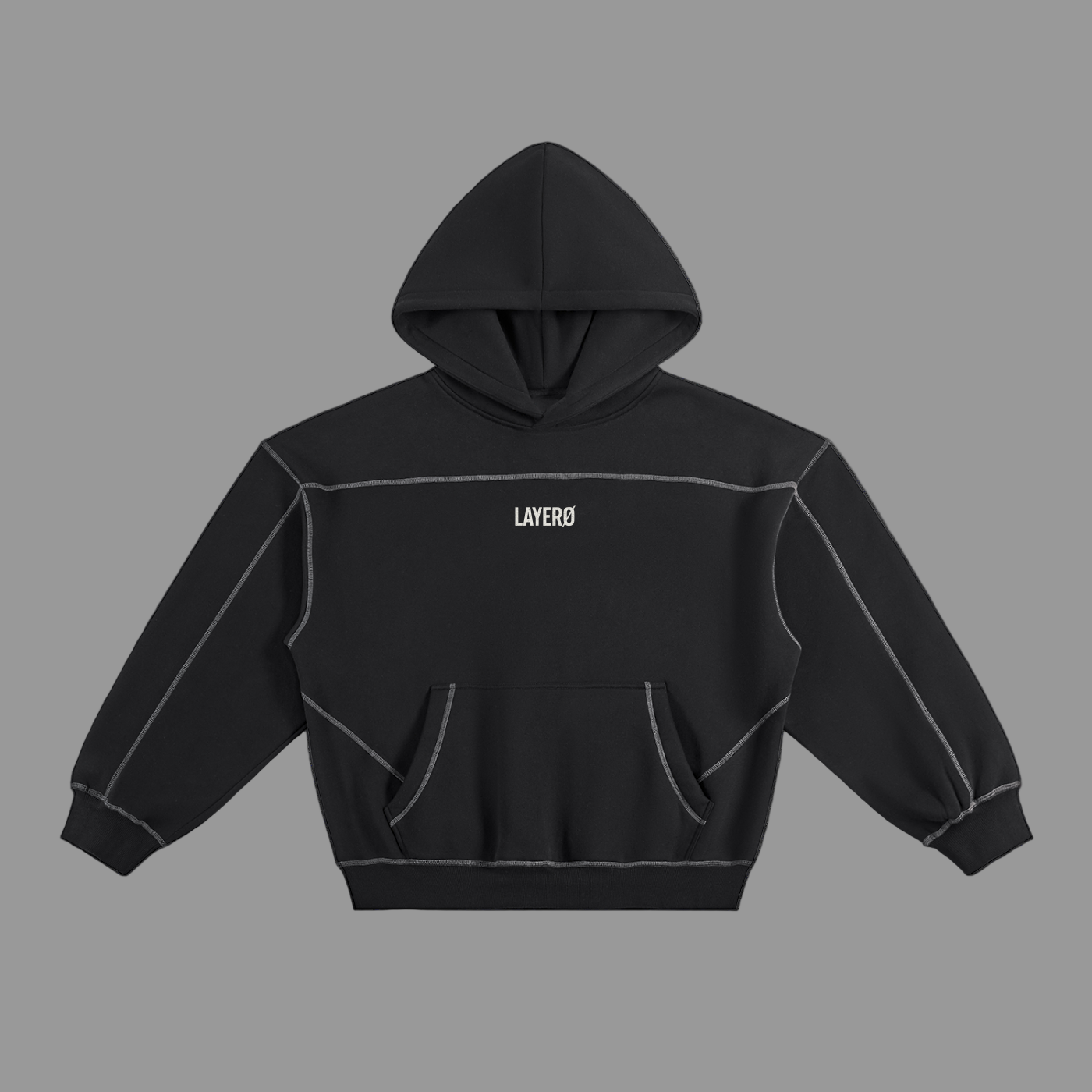 Contrast-Stitched Boxy Fleece Hoodie