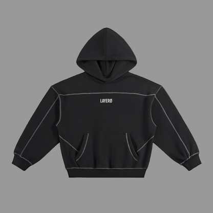 Contrast-Stitched Boxy Fleece Hoodie