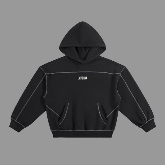 Contrast-Stitched Boxy Fleece Hoodie