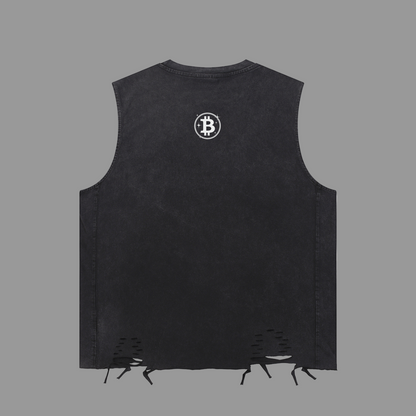 Bitcoin Snow Washed Raw-Hem Tank Top