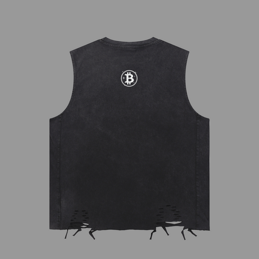 Bitcoin Snow Washed Raw-Hem Tank Top