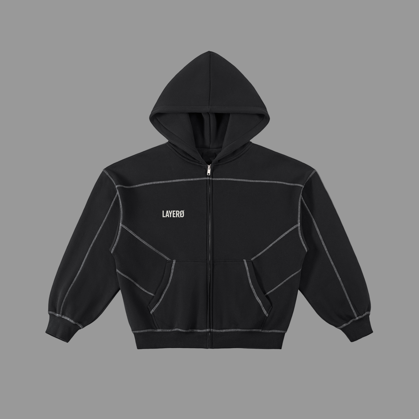 Contrast-Stitched Boxy Fleece Zip Hoodie